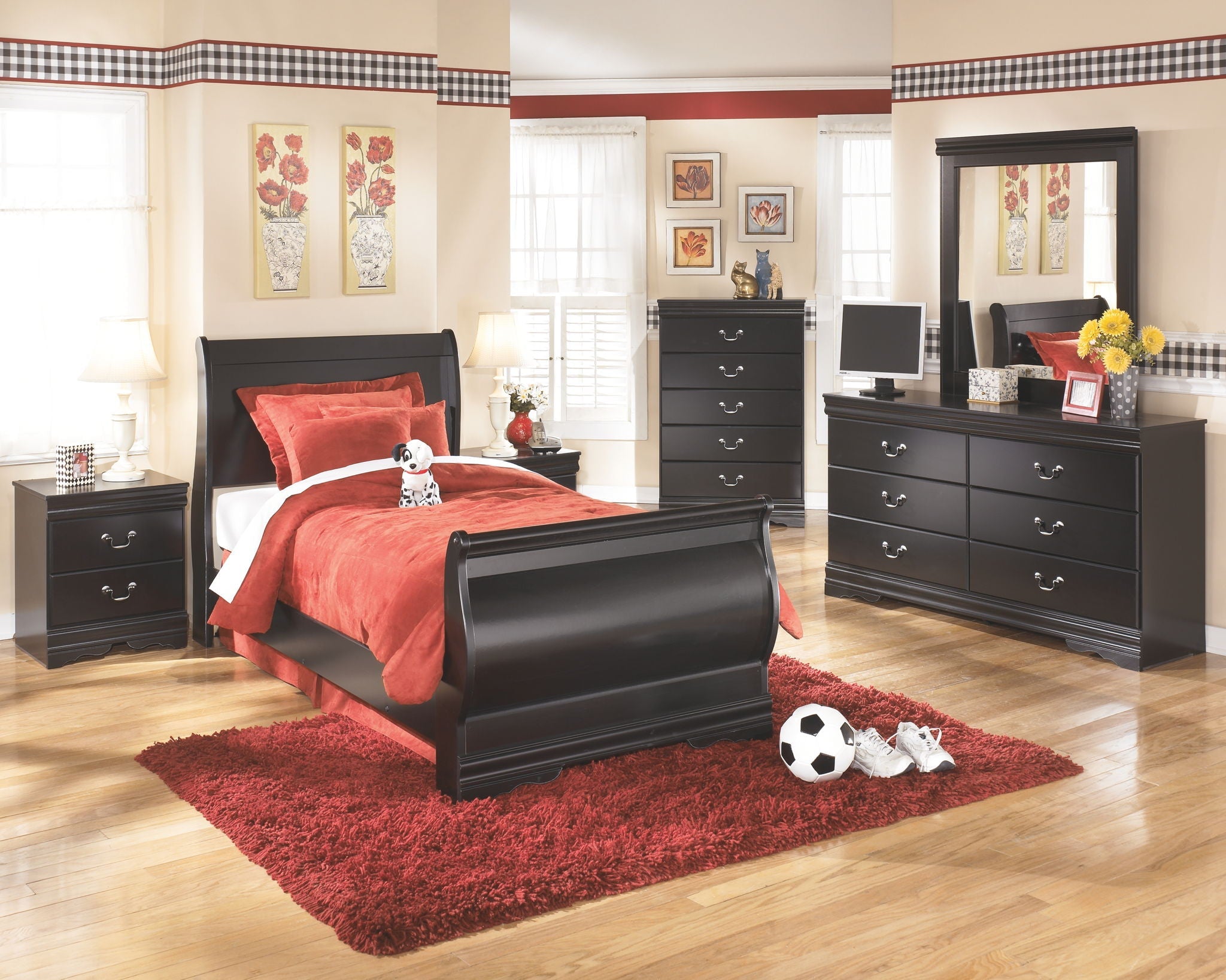 Commode noire avec miroir