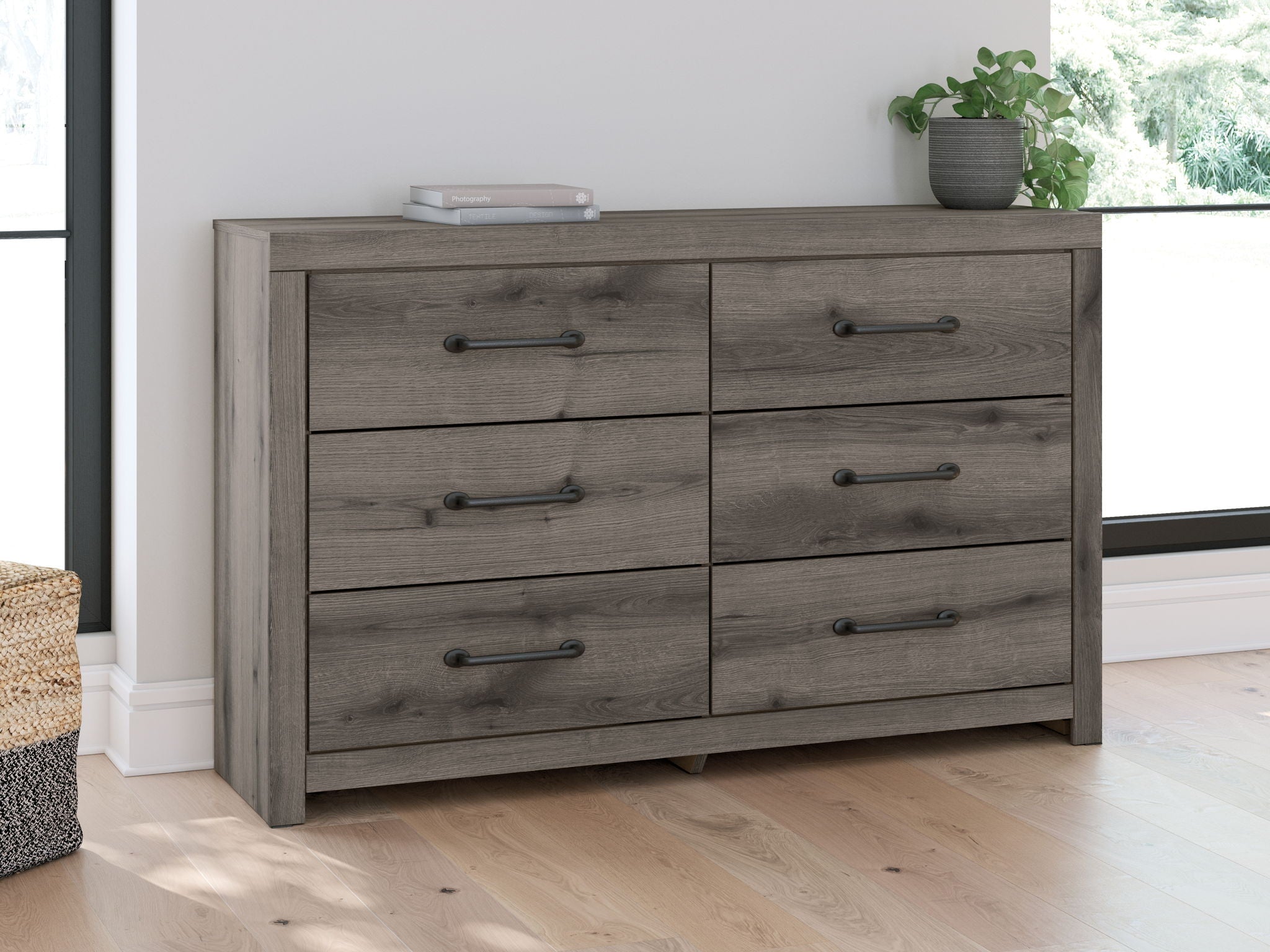Commode six tiroirs gris foncé