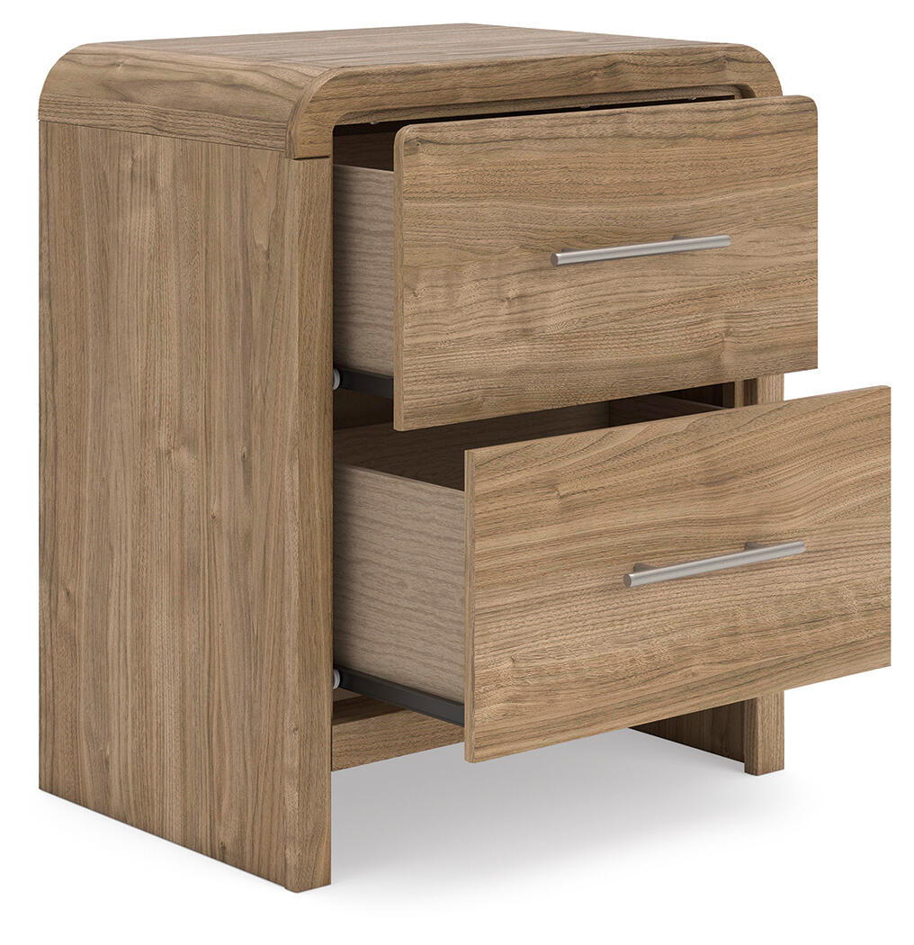 Table de chevet marron à deux tiroirs avec port de chargement USB