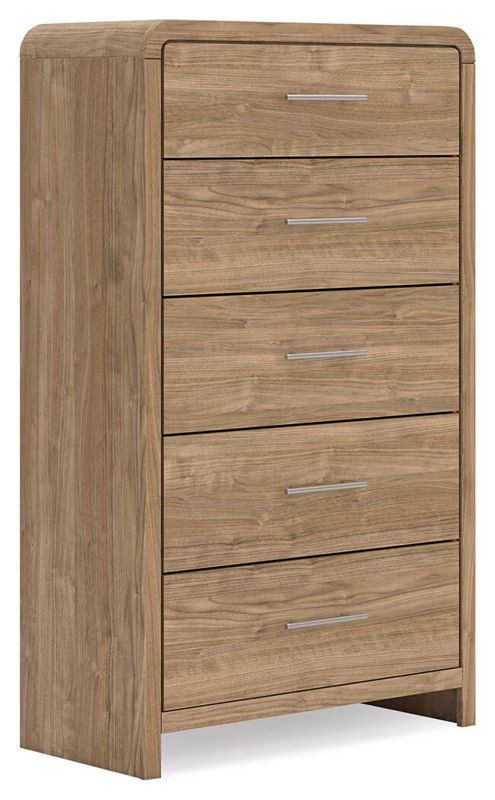 Commode brune à cinq tiroirs