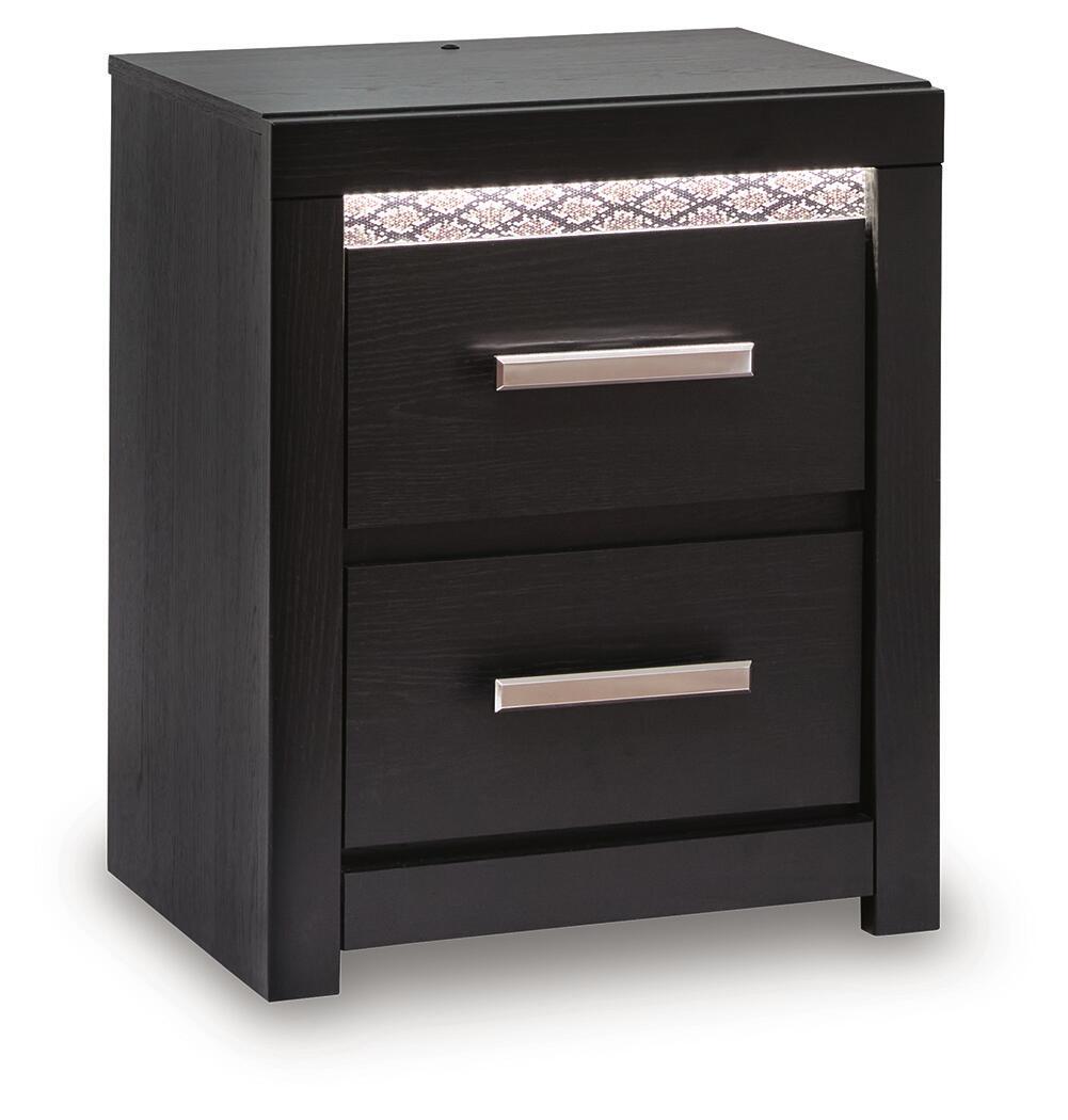 Table de chevet noire à deux tiroirs avec LED et USB