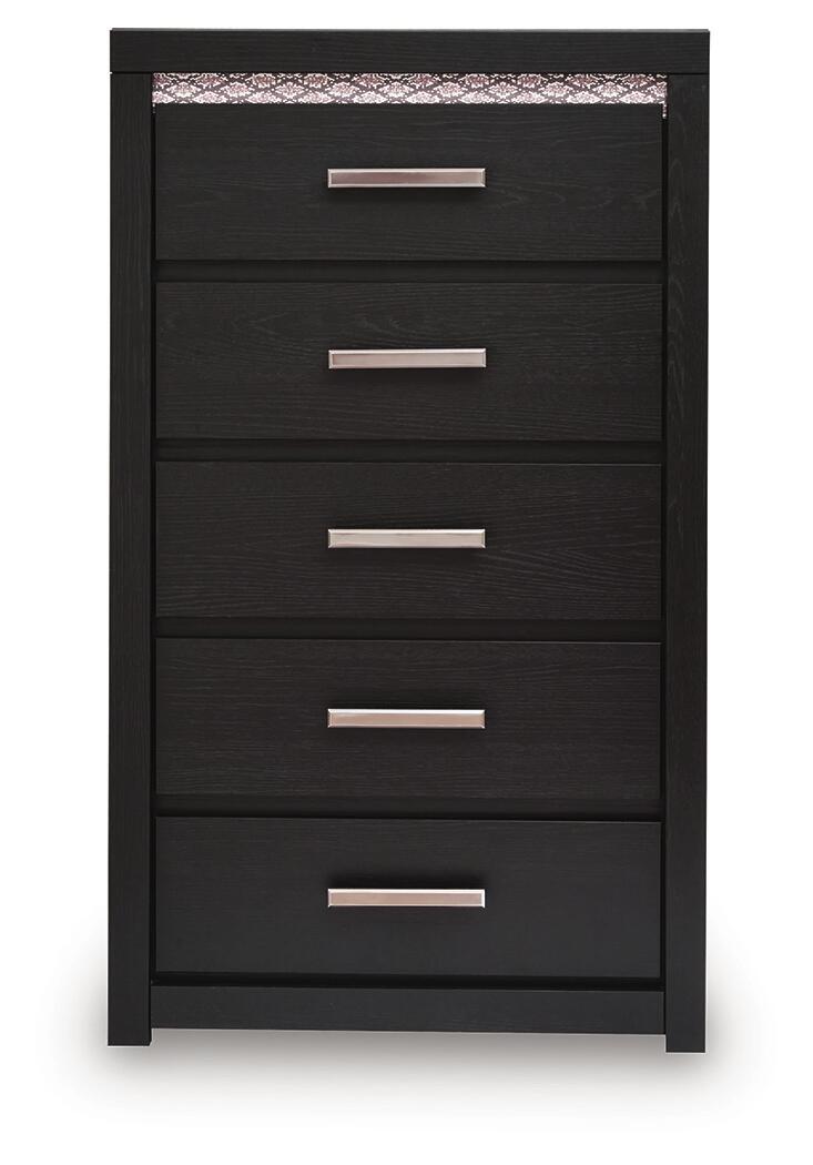 Commode noire à cinq tiroirs avec LED