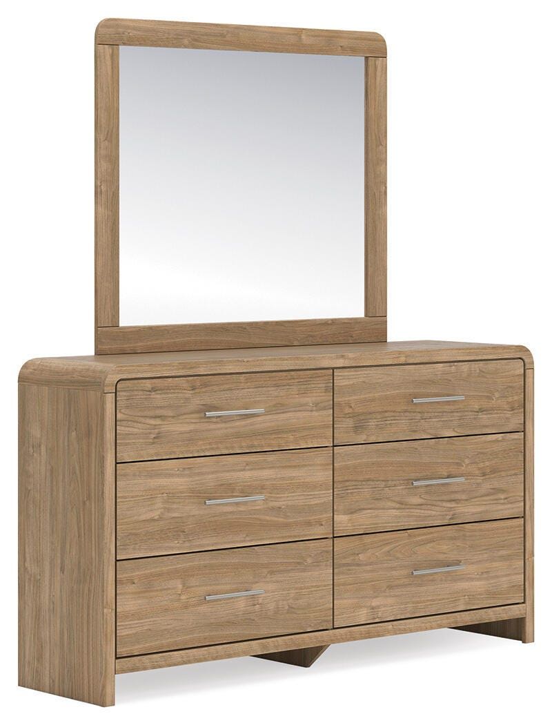 Commode six tiroirs brun clair avec miroir