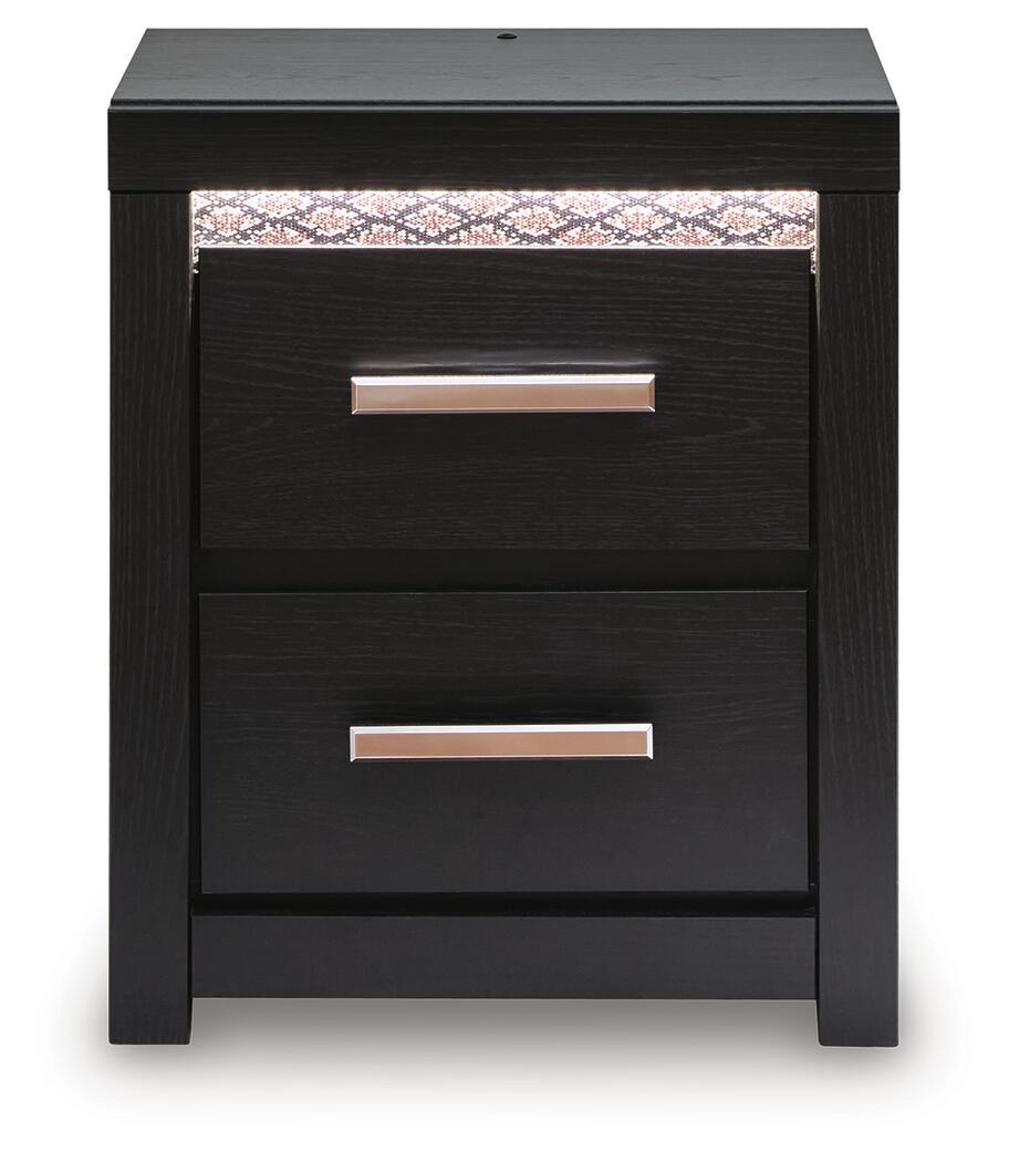 Table de chevet noire à deux tiroirs avec LED et USB
