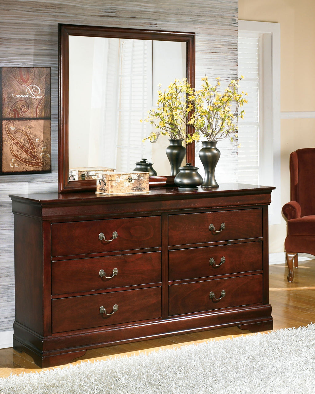 Commode traditionnelle brun foncé avec miroir