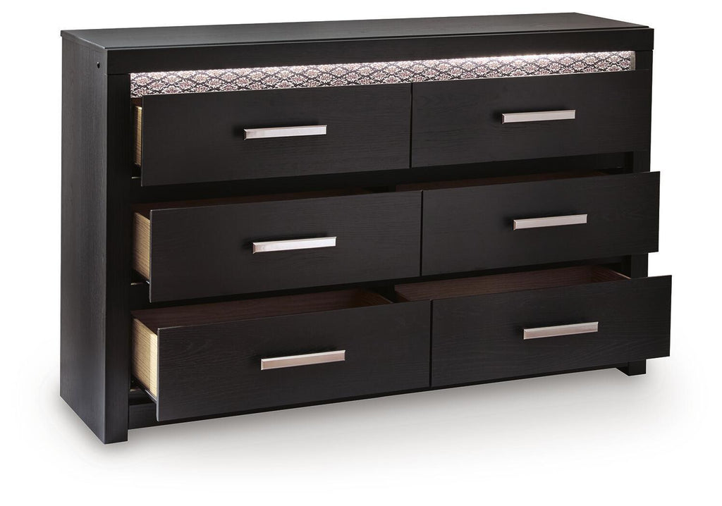 Commode noire à six tiroirs avec miroir et éclairage LED