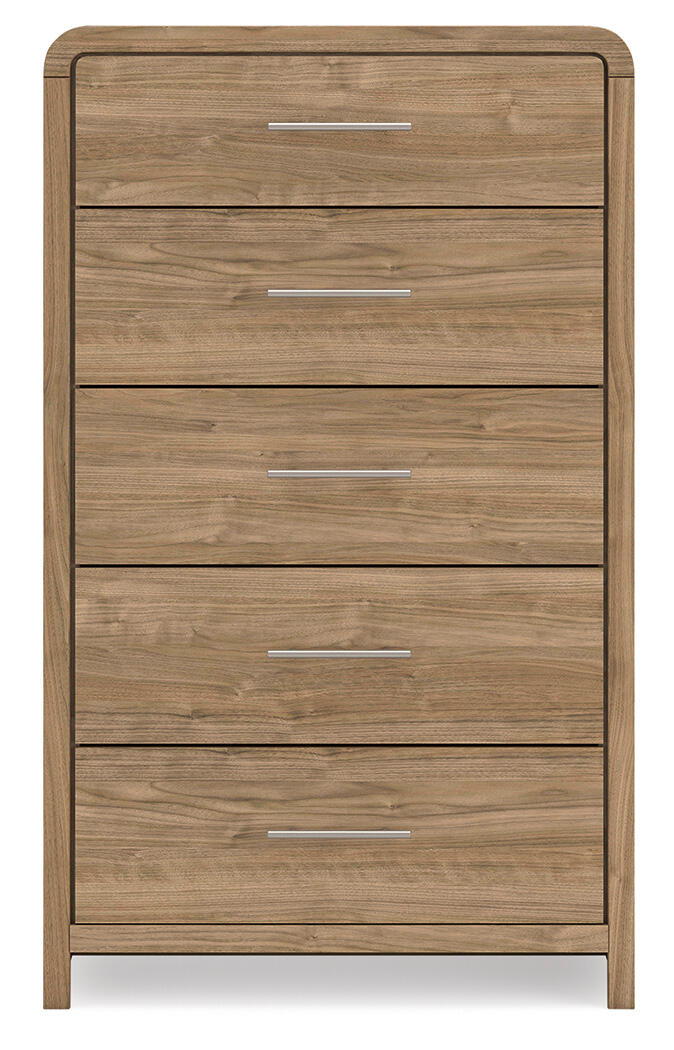 Commode brune à cinq tiroirs