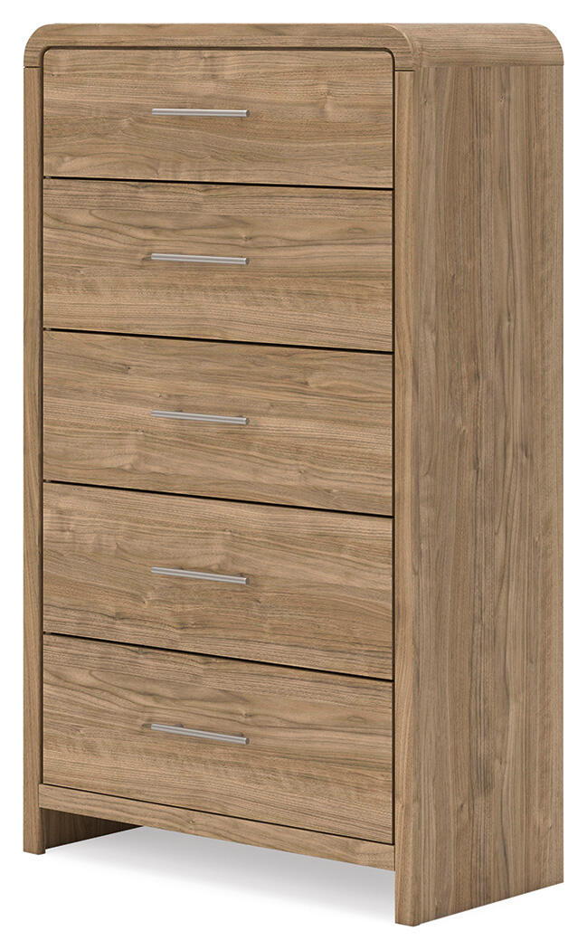 Commode brune à cinq tiroirs