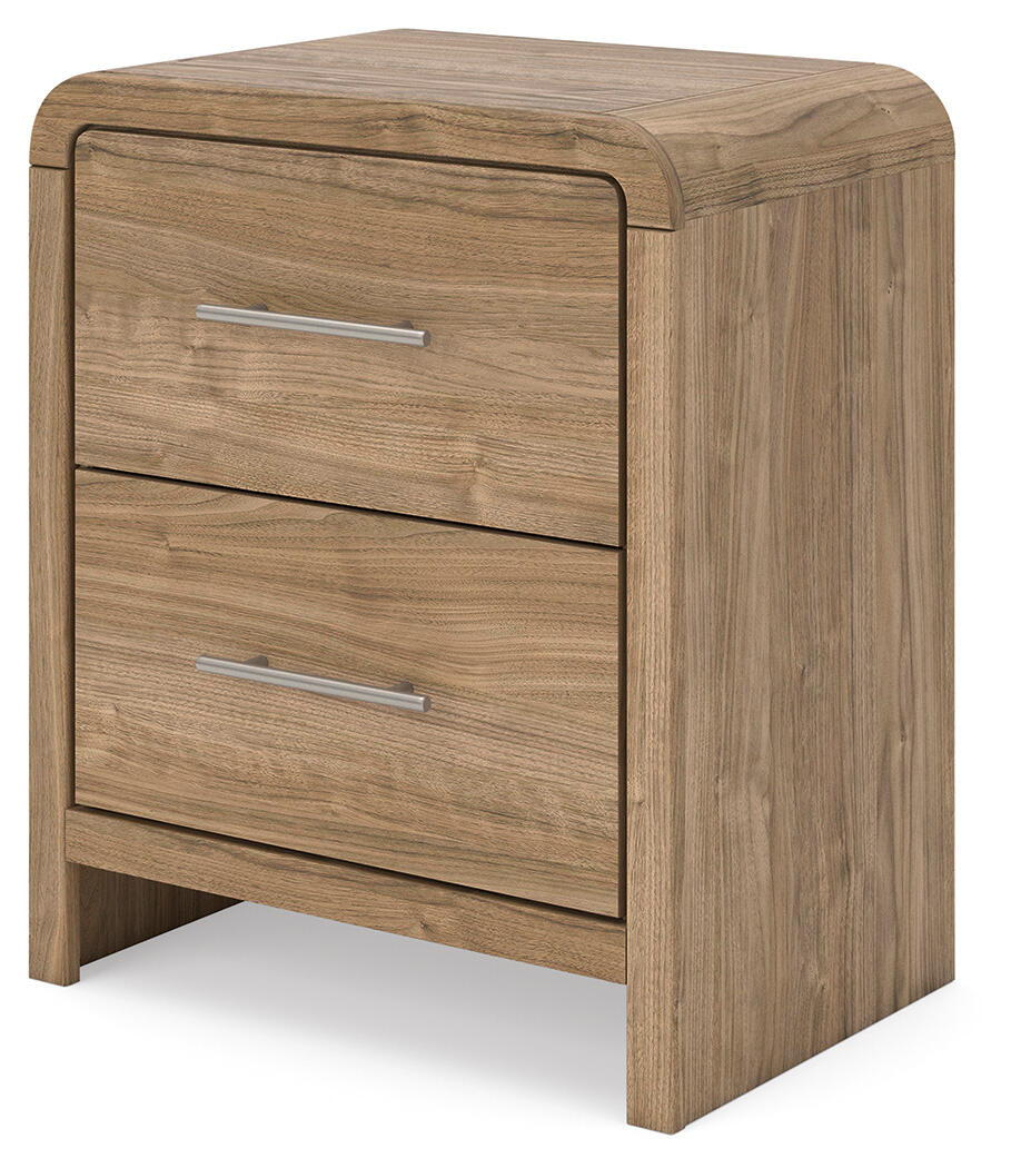 Table de chevet marron à deux tiroirs avec port de chargement USB
