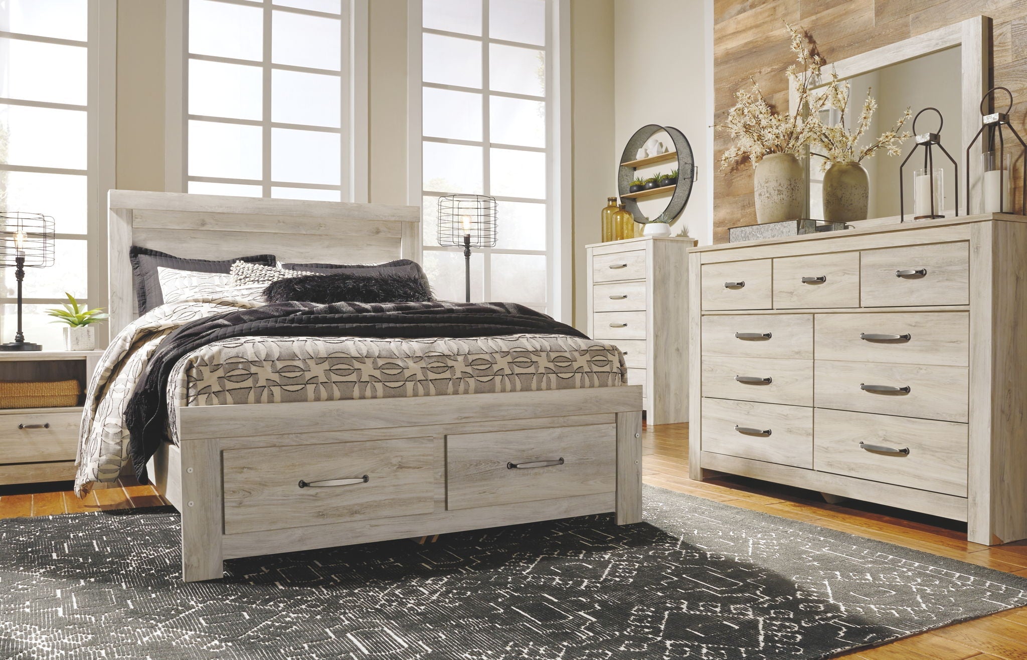 Lit plateforme blanchi avec rangement