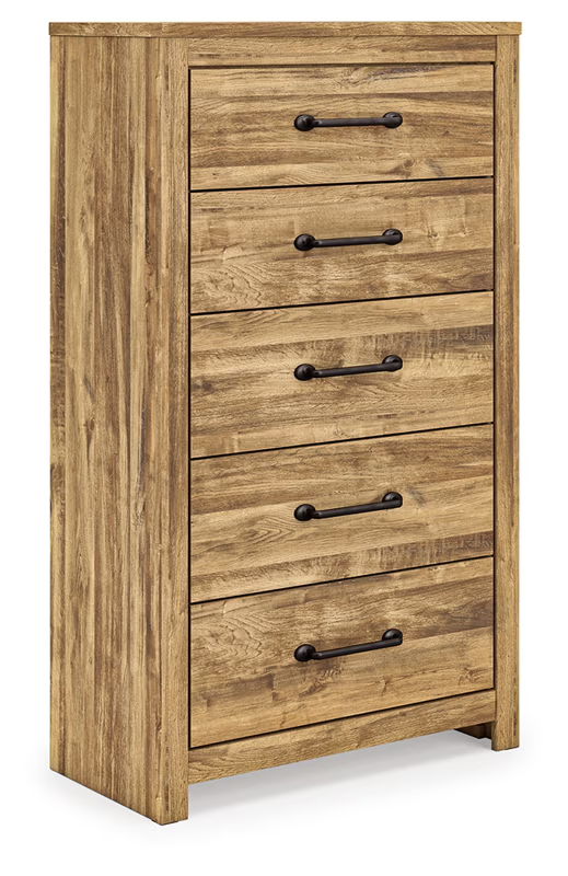 Commode marron à cinq tiroirs