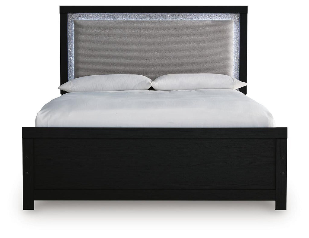 Lit capitonné noir avec éclairage LED
