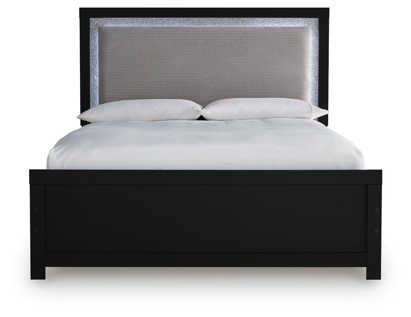 Lit capitonné noir avec éclairage LED