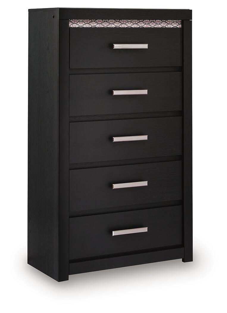 Commode noire à cinq tiroirs avec LED