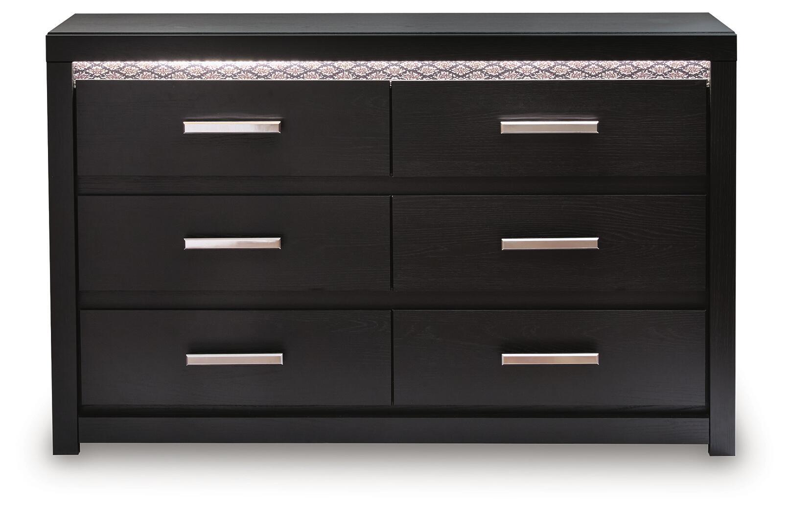 Commode noire à six tiroirs avec miroir et éclairage LED