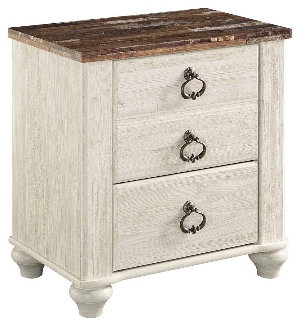 Table de chevet à deux tiroirs Whitewash avec port USB