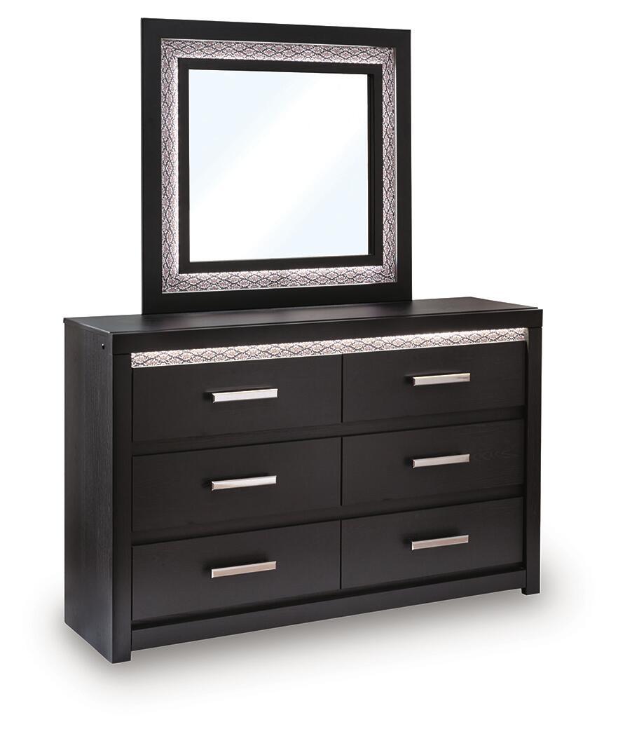 Commode noire à six tiroirs avec miroir et éclairage LED