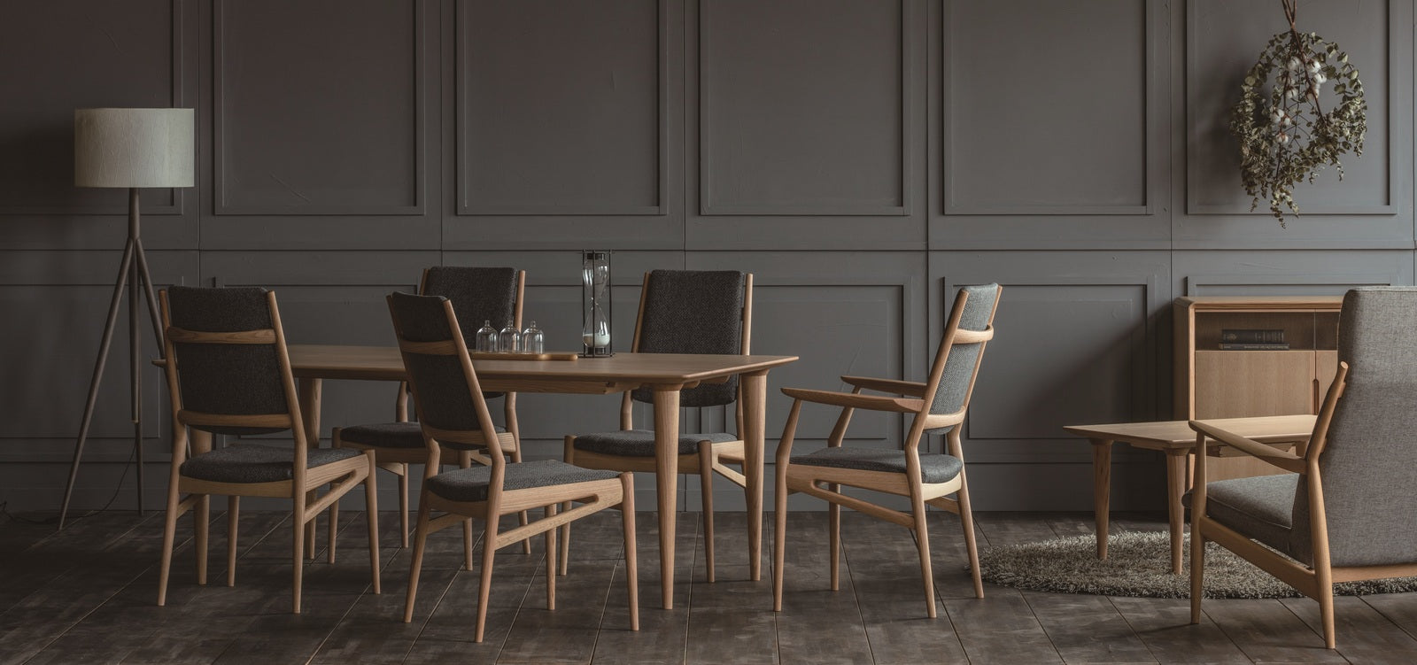 Chaise de salle à manger en tissu et cuir Chêne rouge