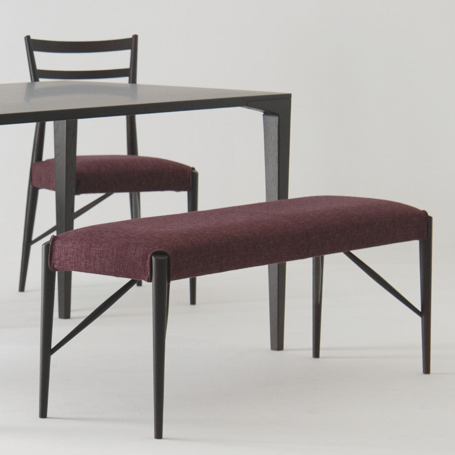 Banc rembourré en tissu et cuir