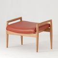 Tabouret en chêne et noyer, tissu et cuir