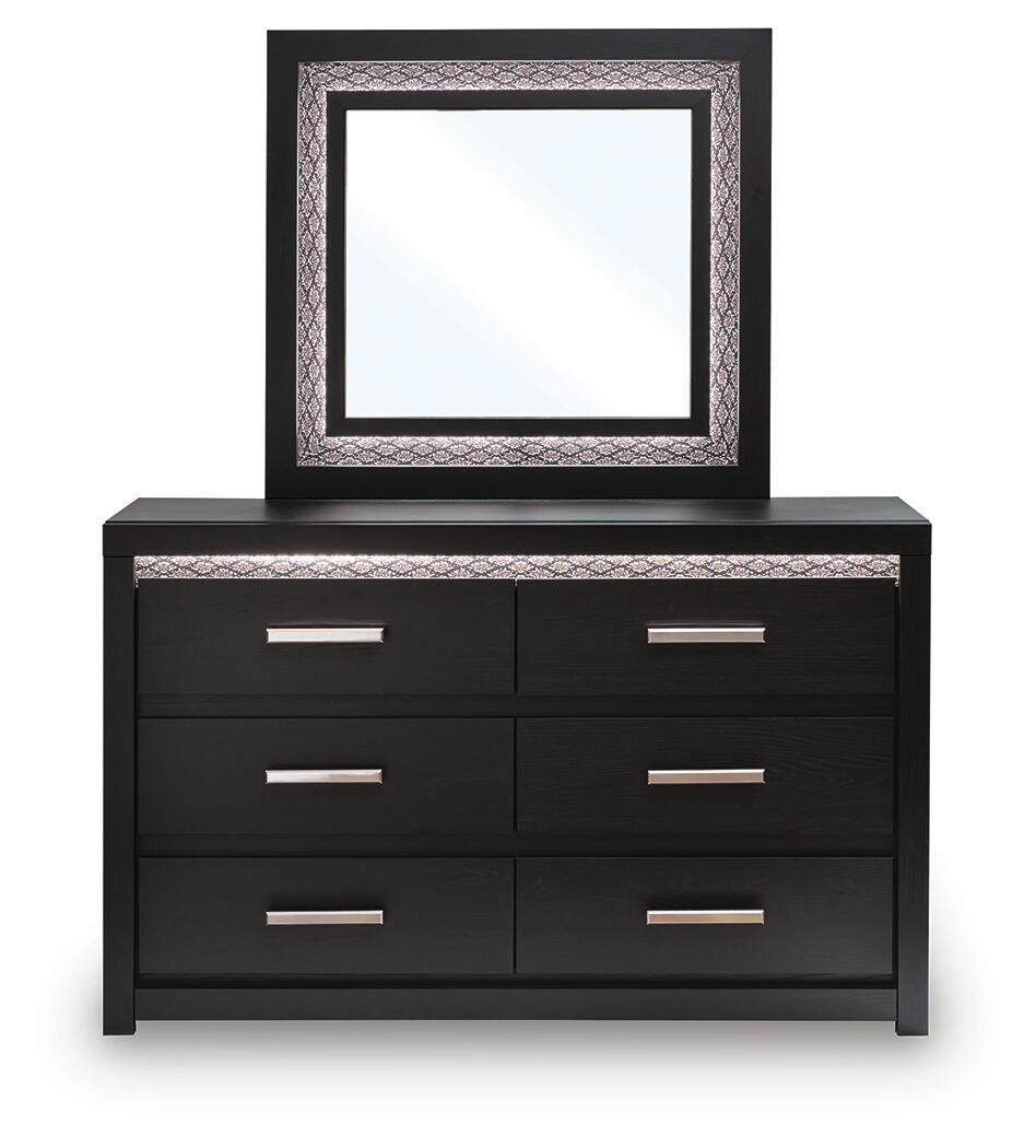 Commode noire à six tiroirs avec miroir et éclairage LED