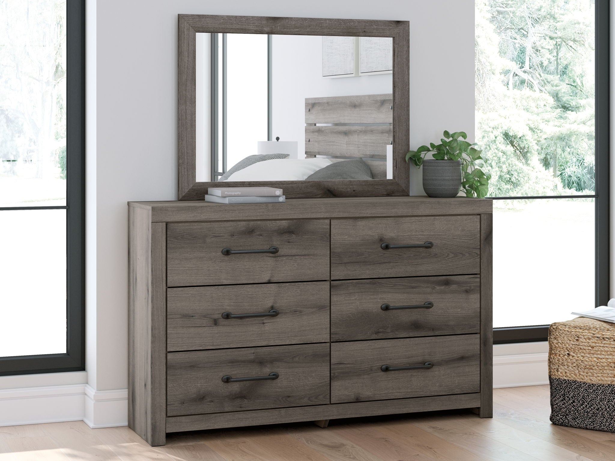 Commode six tiroirs gris foncé