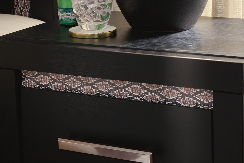 Table de chevet noire à deux tiroirs avec LED et USB