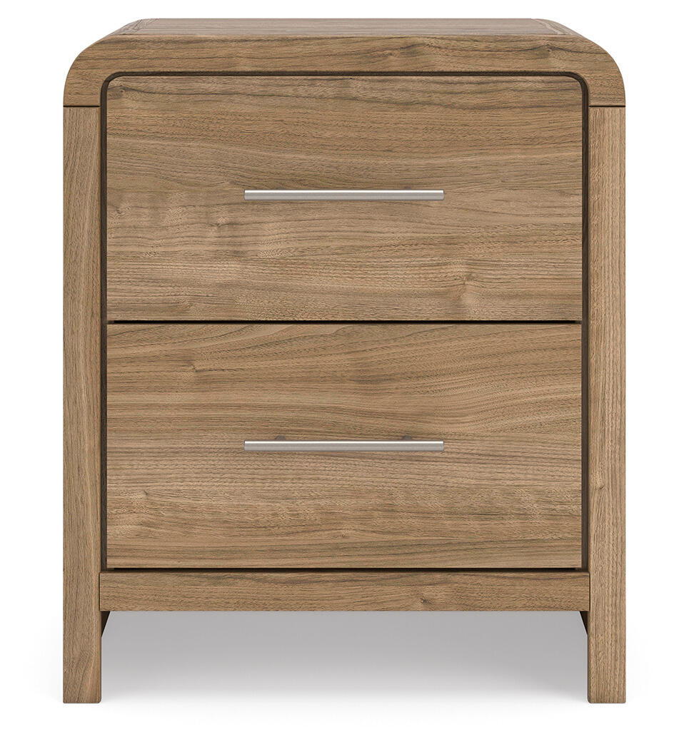 Table de chevet marron à deux tiroirs avec port de chargement USB