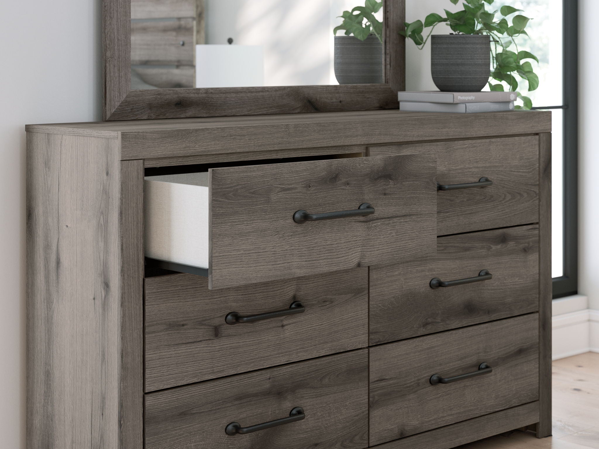 Commode six tiroirs gris foncé