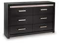 Commode noire à six tiroirs avec miroir et éclairage LED