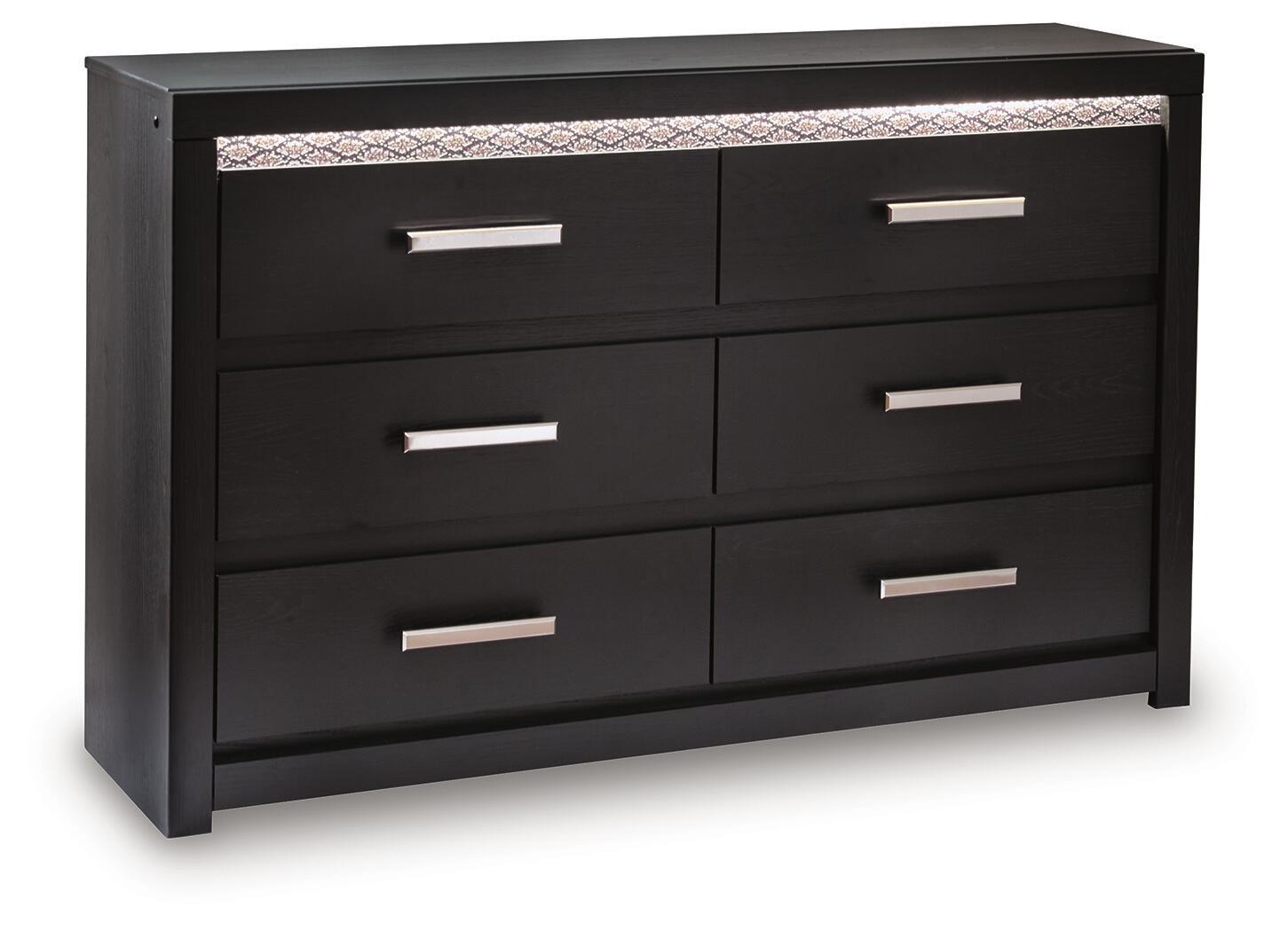 Commode noire à six tiroirs avec miroir et éclairage LED