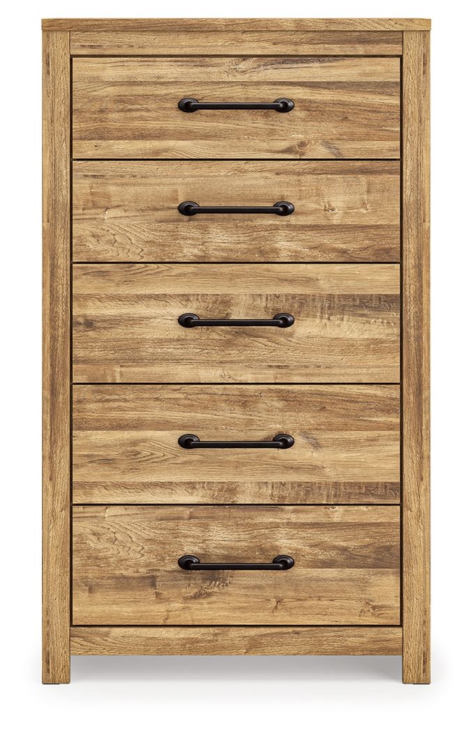 Commode marron à cinq tiroirs
