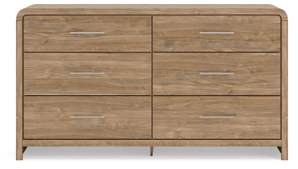Commode six tiroirs brun clair avec miroir
