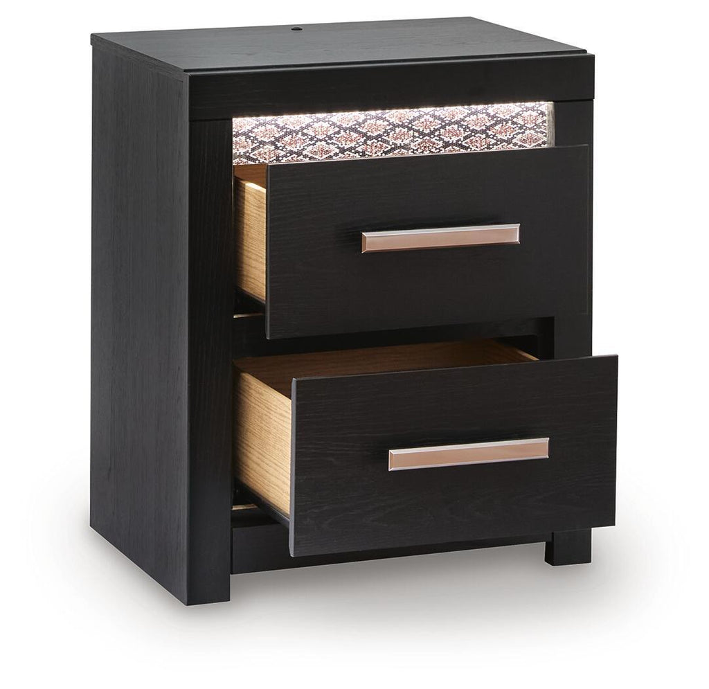 Table de chevet noire à deux tiroirs avec LED et USB