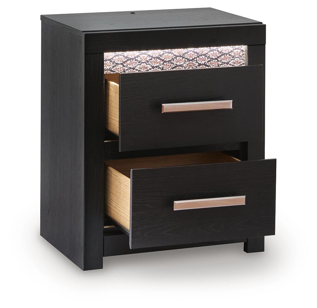 Table de chevet noire à deux tiroirs avec LED et USB