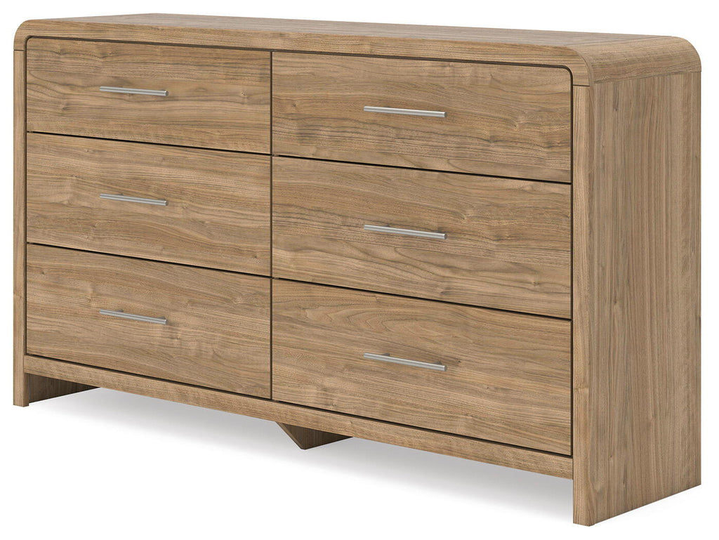 Commode six tiroirs brun clair avec miroir
