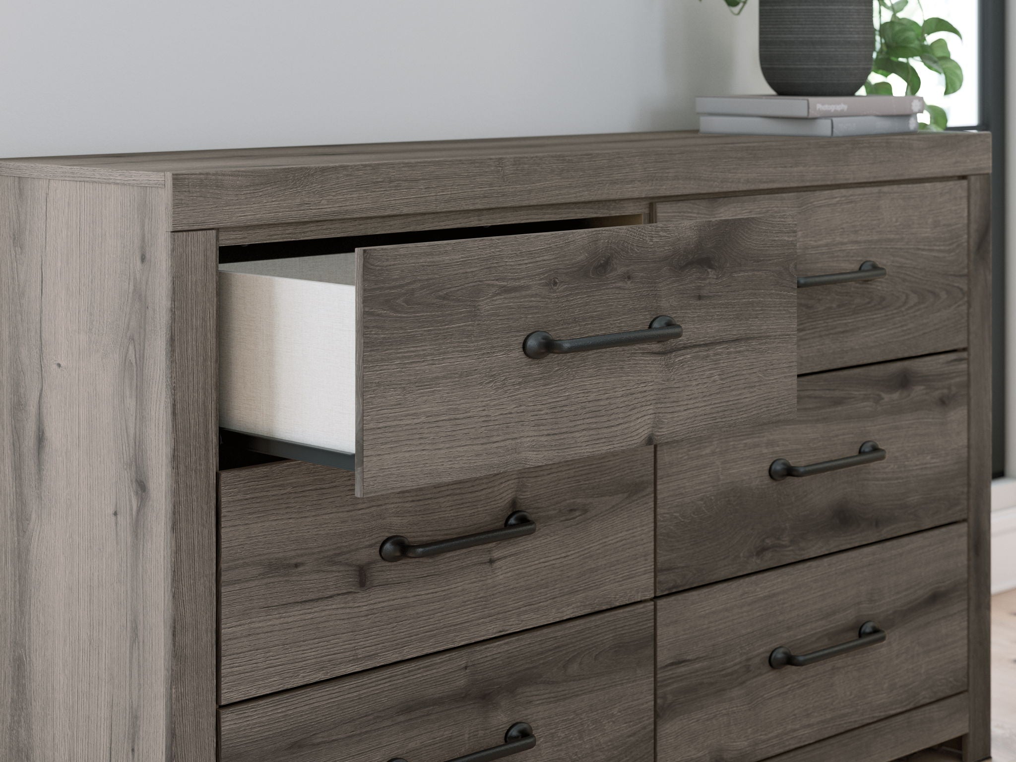 Commode six tiroirs gris foncé