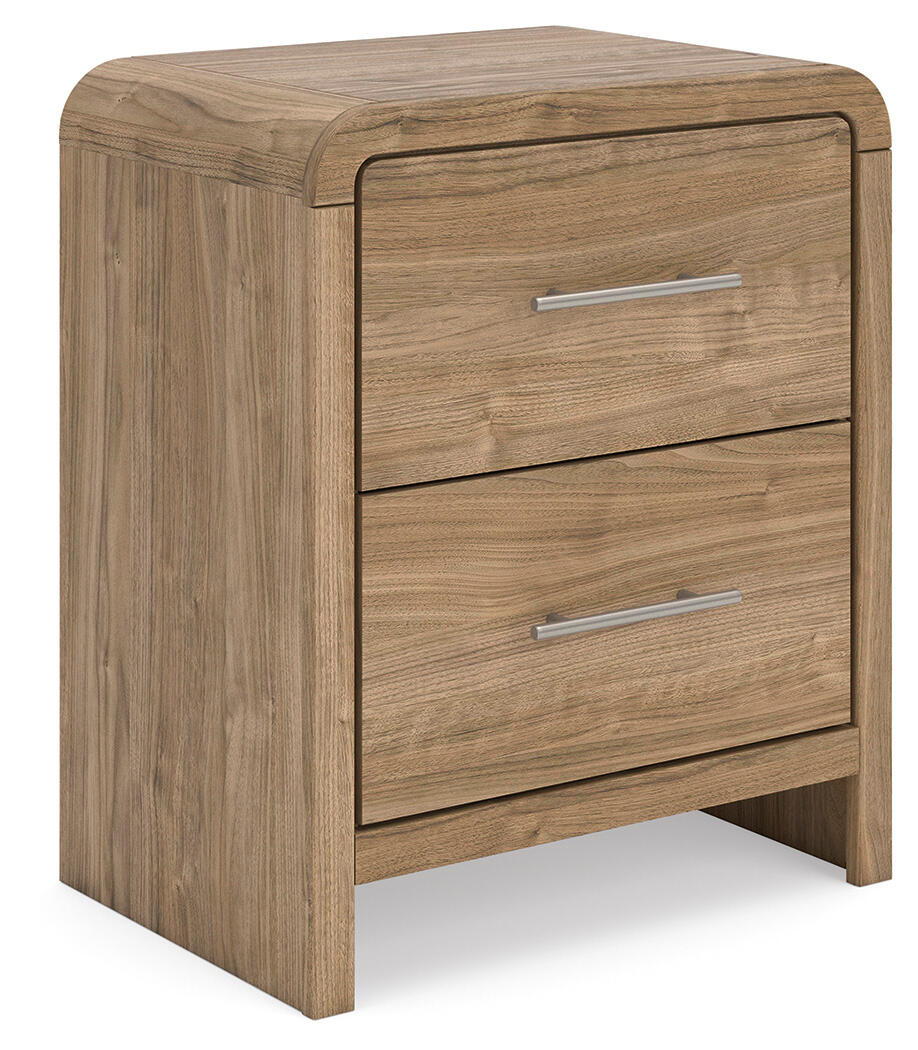 Table de chevet marron à deux tiroirs avec port de chargement USB